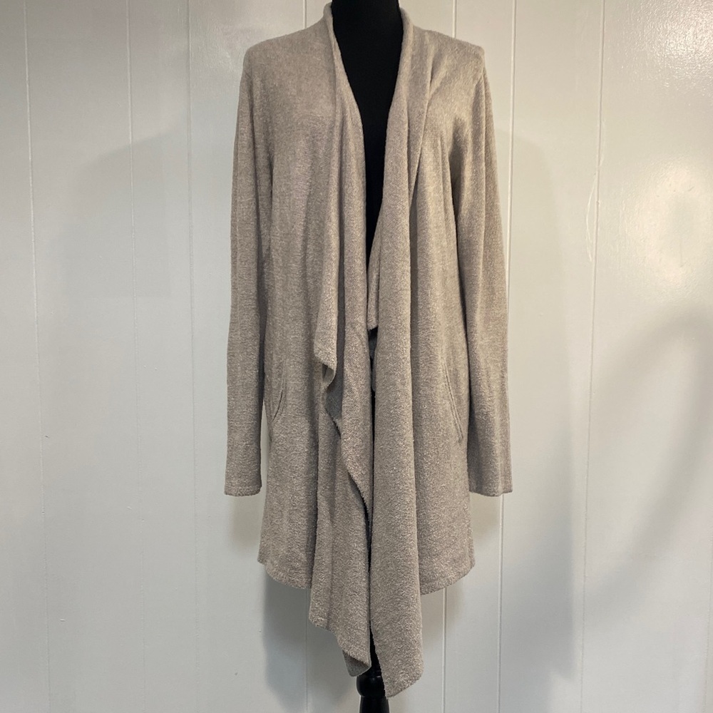 Barefoot Dreams CozyChic Lite Cardigan Longline Waterfall Taupe Lounge L/XL